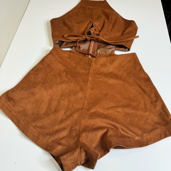 TOBI AS ONE FAUX SUEDE ROMPER - CAMEL - Picture 5 of 13